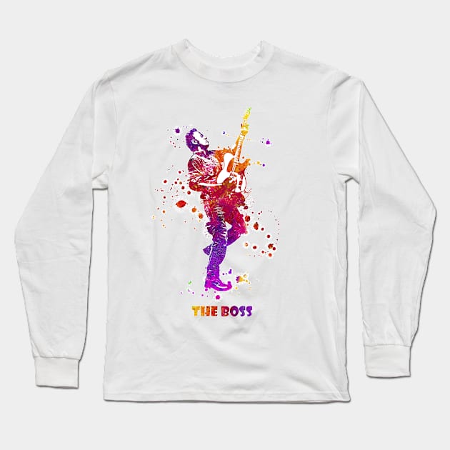 Bruce Springsteen The Boss Watercolor Splatter 08 Long Sleeve T-Shirt by SPJE Illustration Photography